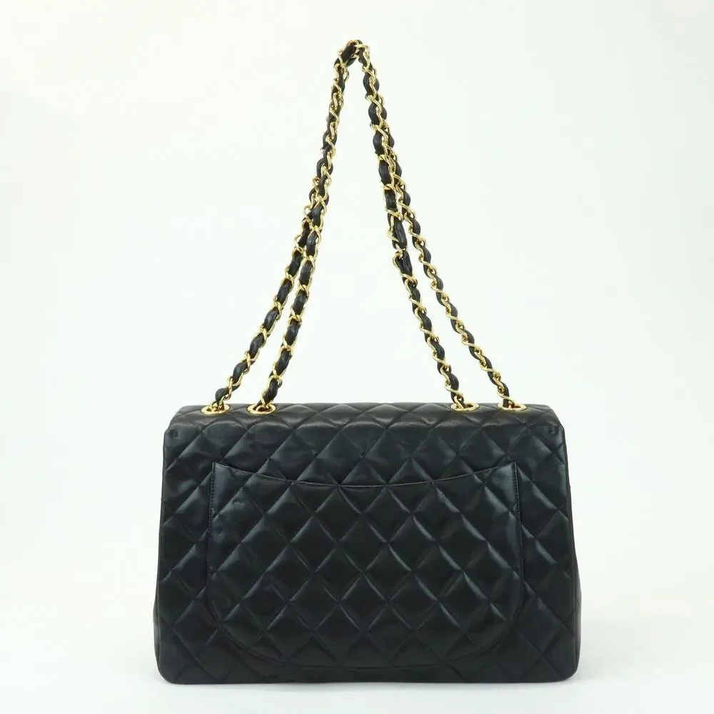 Chanel Jumbo Matelasse 34 Lambskin Leather Flap Bag Black